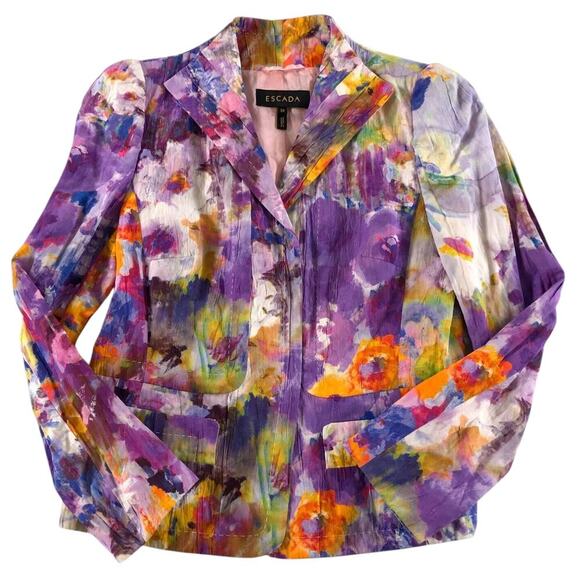 Escada sz 42 Branwen style water color floral jacket blazer us sz 12 large - Picture 1 of 9